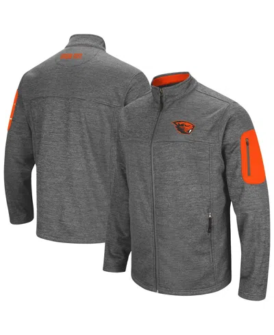 Colosseum Men's Heathered Charcoal Oregon State Beavers Anchor Full-zip Jacket In Animal Print