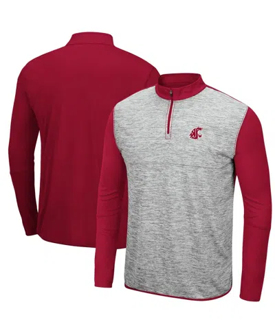 Colosseum Men's Heathered Gray, Crimson Washington State Cougars Prospect Quarter-zip Jacket In Heathered Gray,crimson