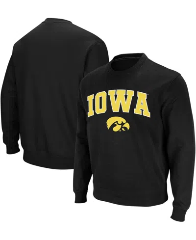 Colosseum Men's Iowa Hawkeyes Arch And Logo Crew Neck Sweatshirt In Black