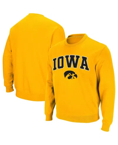 Colosseum Men's Iowa Hawkeyes Arch And Logo Crew Neck Sweatshirt In Gold