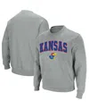 Colosseum Men's Kansas Jayhawks Arch & Logo Crew Neck Sweatshirt In Heather Gray