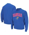 Colosseum Men's Kansas Jayhawks Arch & Logo Crew Neck Sweatshirt In Royal