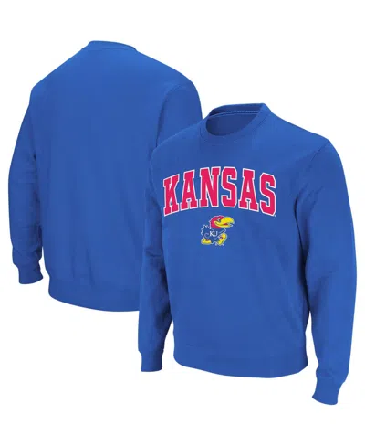 Colosseum Men's Kansas Jayhawks Arch & Logo Crew Neck Sweatshirt In Royal