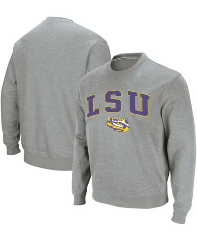 Colosseum Men's Lsu Tigers Arch & Logo Crew Neck Sweatshirt In Heather Gray