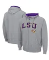 Colosseum Men's Heathered Gray Lsu Tigers Arch Logo 3.0 Full-zip Hoodie In Heather Gray