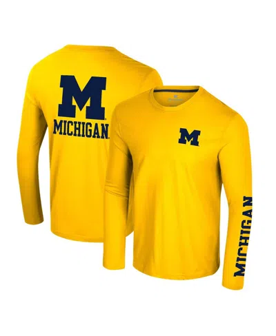 Colosseum Men's Maize Michigan Wolverines Logo Lockup 3-hit Active Blend Long Sleeve T-shirt