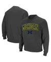 Colosseum Men's Charcoal Michigan Wolverines Arch Logo Crew Neck Sweatshirt In Charcoal