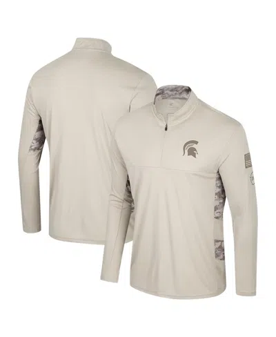 Colosseum Men's Natural Michigan State Spartans Oht Military Appreciation Quarter-zip Jacket In Brown