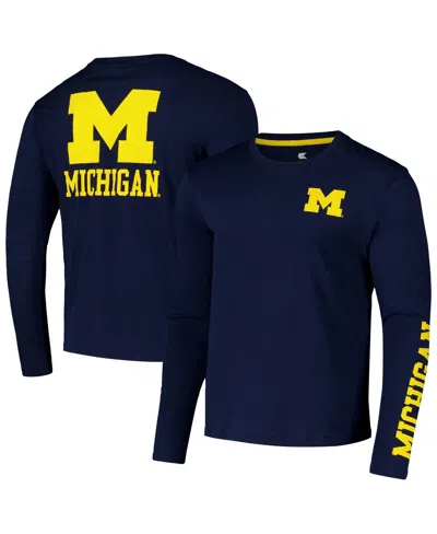 Colosseum Men's Navy Michigan Wolverines Logo Lockup 3-hit Active Blend Long Sleeve T-shirt
