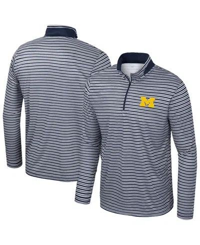 Colosseum Men's Navy Michigan Wolverines Striped Quarter-zip Sweatshirt In Blue