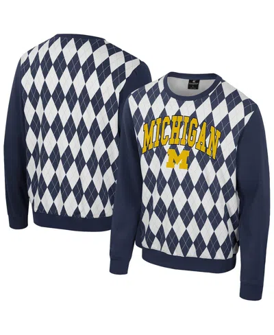 Colosseum Men's Navy Michigan Wolverines The Dealio Argyle Pullover Sweatshirt