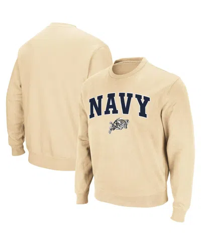 Colosseum Men's Navy Midshipmen Arch And Logo Crew Neck Sweatshirt In Gold