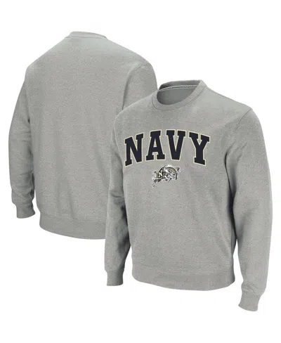 Colosseum Men's Navy Midshipmen Arch And Logo Crew Neck Sweatshirt In Heather Gray