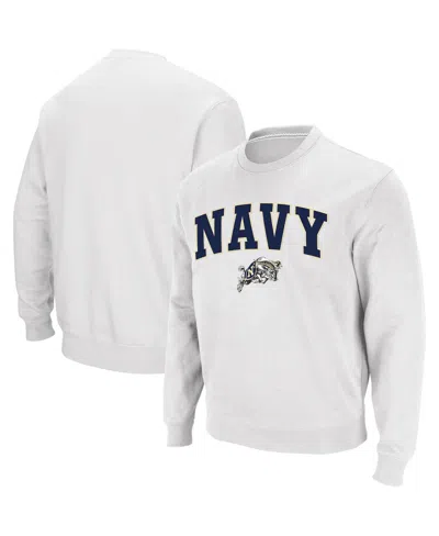 Colosseum Men's Navy Midshipmen Arch And Logo Crew Neck Sweatshirt In White