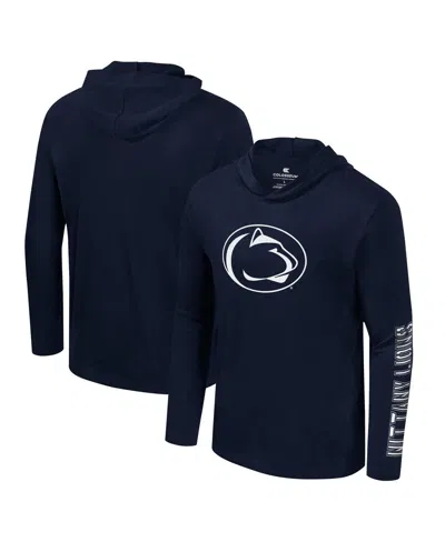 Colosseum Men's Navy Penn State Nittany Lions Color Pop Active Blend 2-hit Long Sleeve Hooded T-shirt In Black