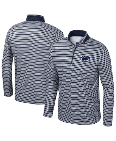 Colosseum Men's Navy Penn State Nittany Lions Striped Quarter-zip Sweatshirt In Blue