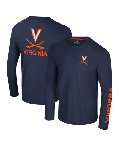 Colosseum Men's Navy Virginia Cavaliers Logo Lockup 3-hit Active Blend Long Sleeve T-shirt