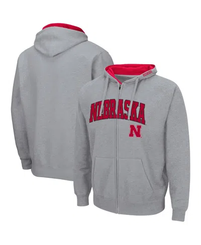 Colosseum Men's Nebraska Huskers Arch & Logo 3.0 Full-zip Hoodie In Heather Gray