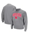 Colosseum Men's Nebraska Huskers Arch & Logo Pullover Sweatshirt In Heather Gray