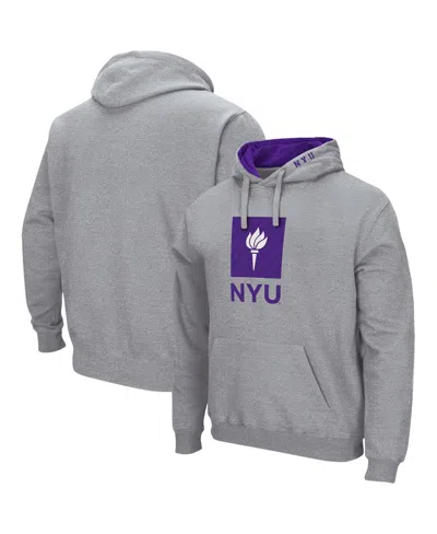 Colosseum Men's Heathered Gray Nyu Violets Arch Logo 3.0 Pullover Hoodie
