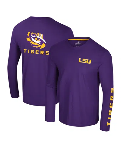 Colosseum Men's Purple Lsu Tigers Logo Lockup 3-hit Active Blend Long Sleeve T-shirt