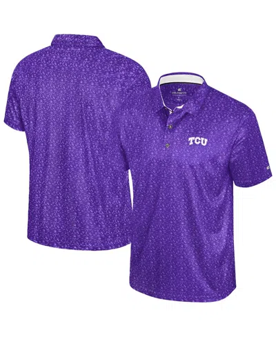 Colosseum Men's Purple Tcu Horned Frogs Football Print Polo Shirt
