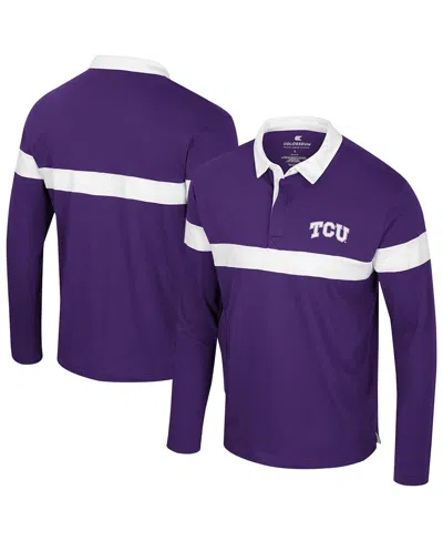 Colosseum Men's Purple Tcu Horned Frogs Too Cool For School Long Sleeve Polo Shirt