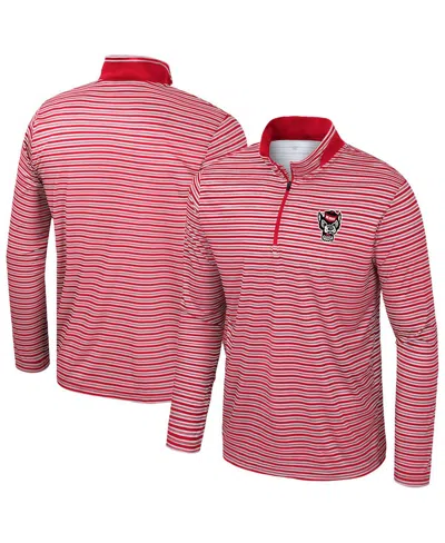 Colosseum Men's Red Nc State Wolfpack Striped Quarter-zip Sweatshirt