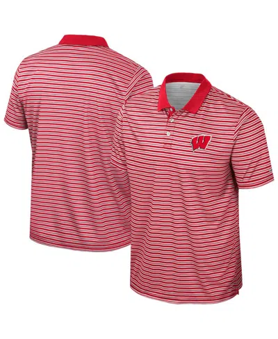 Colosseum Men's Red Wisconsin Badgers Striped Polo Shirt