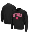 Colosseum Men's Rutgers Scarlet Knights Arch And Logo Crew Neck Sweatshirt In Black