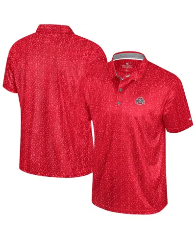 Colosseum Men's Scarlet Ohio State Buckeyes Football Print Polo Shirt In Red