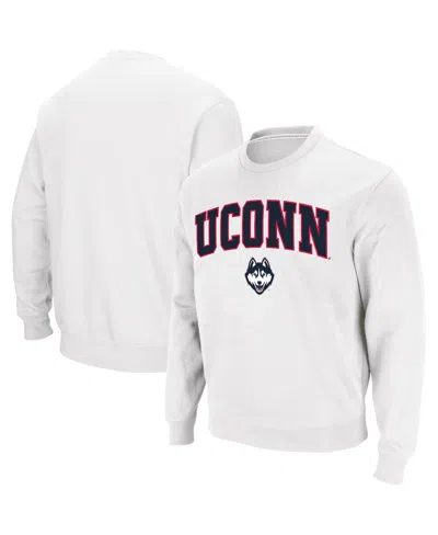 Colosseum Men's Uconn Huskies Arch And Logo Crew Neck Sweatshirt In White