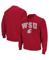 Colosseum Men's Washington State Cougars Arch And Logo Crew Neck Sweatshirt In Crimson