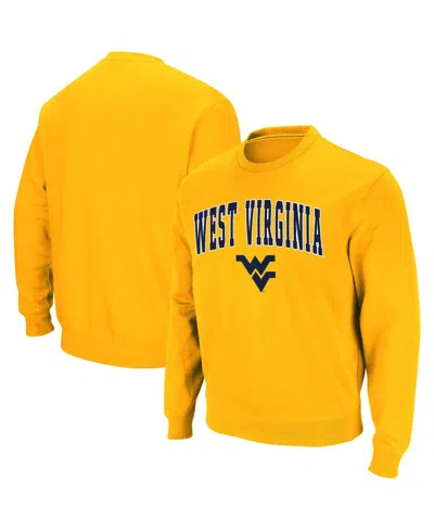 Colosseum Men's West Virginia Mountaineers Arch And Logo Crew Neck Sweatshirt In Gold