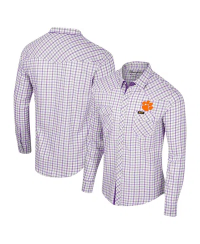 Colosseum Men's White Clemson Tigers Plaid Windowpane Long Sleeve Full-snap Shirt