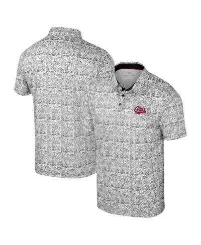 Colosseum Men's White/gray Montana Grizzlies It's Time Allover Print Polo In White,gray