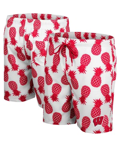 Colosseum Men's  White, Scarlet Nebraska Huskers Pineapple Swim Shorts In White,scarlet