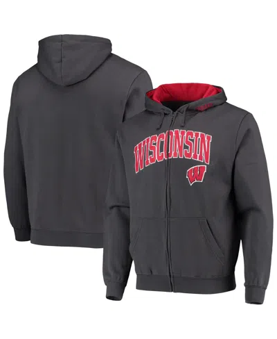 Colosseum Men's Wisconsin Badgers Arch & Logo 3.0 Full-zip Hoodie In Charcoal