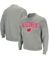 Colosseum Men's Wisconsin Badgers Arch & Logo Crew Neck Sweatshirt In Heather Gray