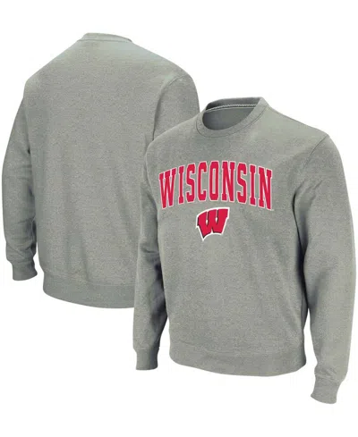 Colosseum Men's Wisconsin Badgers Arch & Logo Crew Neck Sweatshirt In Heather Gray