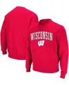 Colosseum Men's Red Wisconsin Badgers Arch Logo Crew Neck Sweatshirt In Red