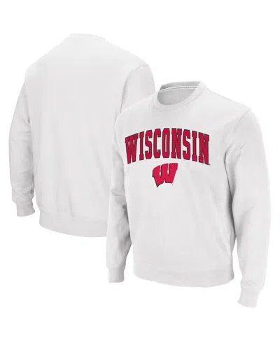 Colosseum Men's Wisconsin Badgers Arch & Logo Crew Neck Sweatshirt In White
