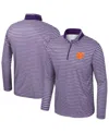Colosseum Men'spurple Clemson Tigers Striped Quarter-zip Hoodie In Purple