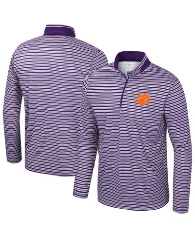 Colosseum Men'spurple Clemson Tigers Striped Quarter-zip Hoodie In Purple