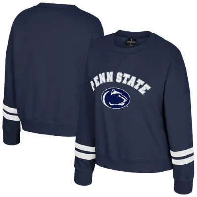Colosseum Navy Penn State Nittany Lions Splashy Crewneck Fleece Sweatshirt In White