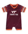 Colosseum Newborn And Infant Boys And Girls  Maroon Virginia Tech Hokies Bumpo Football Logo Romper In Animal Print