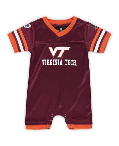 Colosseum Babies' Newborn And Infant Boys And Girls  Maroon Virginia Tech Hokies Bumpo Football Logo Romper In Animal Print
