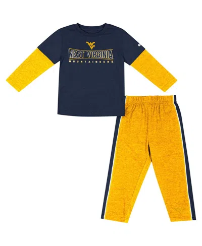 Colosseum Babies' Toddler 2-piece Navy/gold West Virginia Mountaineers Long Sleeve T-shirt And Pants Set In Multi