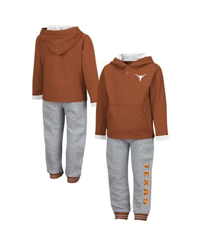 Colosseum Babies' Toddler 2-piece Texas Orange/heather Gray Texas Longhorns Poppies Hoodie And Sweatpants Set In Brown