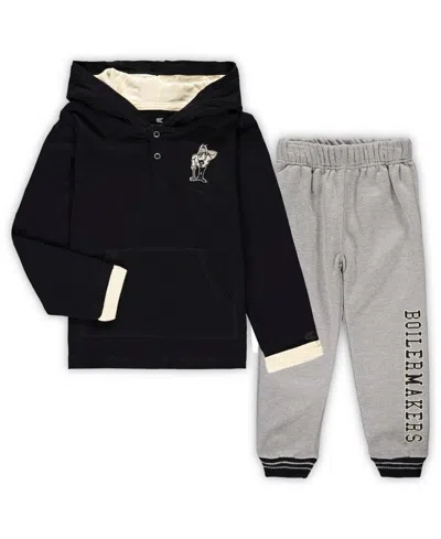Colosseum Babies' Toddler Boys And Girls Black, Heathered Gray Purdue Boilermakers Poppies Hoodie And Sweatpants Set, In Black,heathered Gray